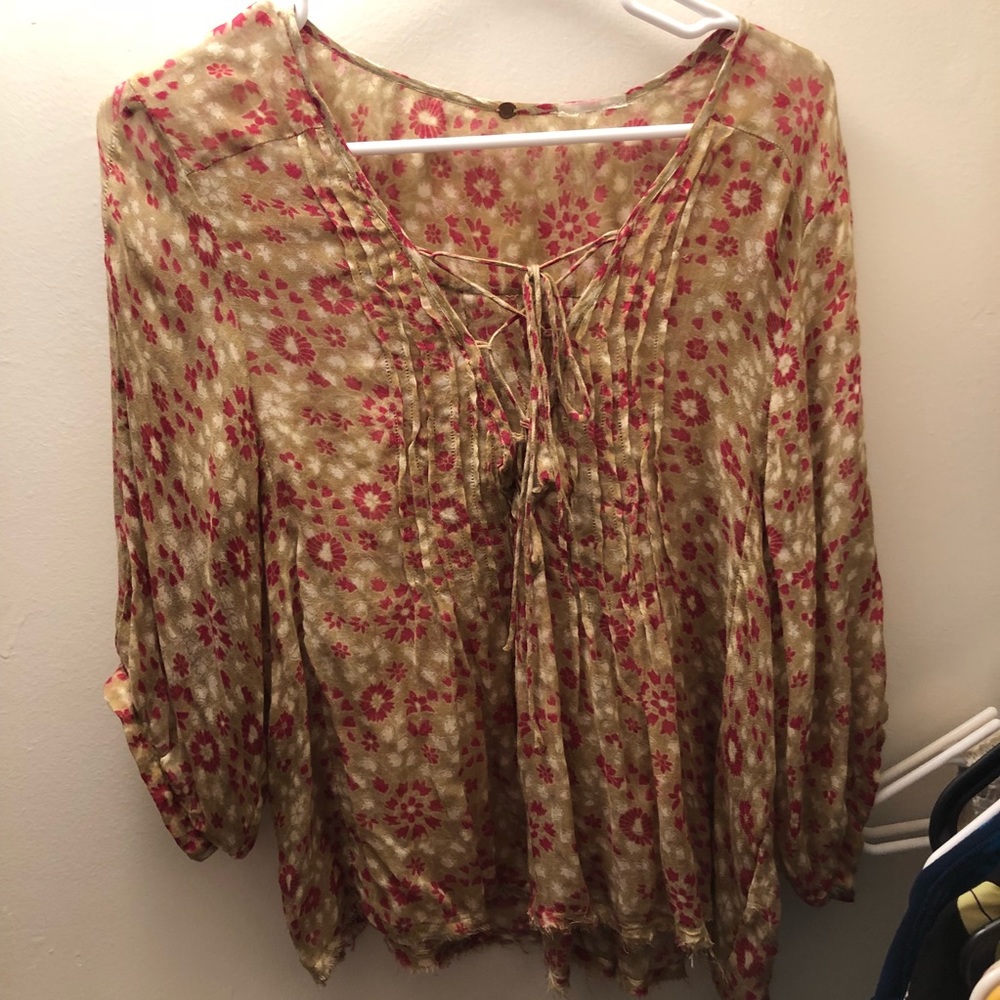 Free people boho tie up floral blouse